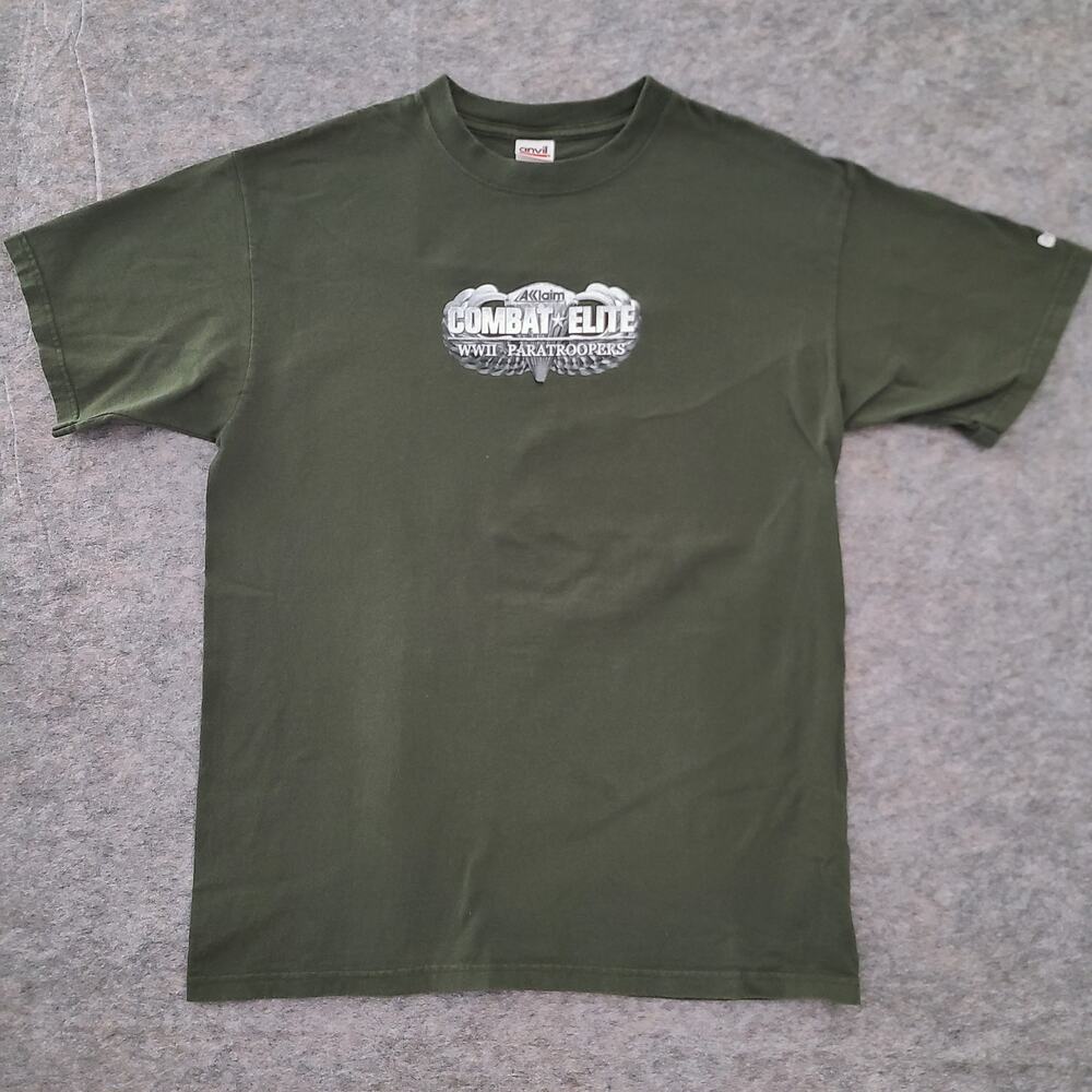 Y2K Combat Elite WWII Paratroopers Mens Large Military Green Promo Anvil Shirt